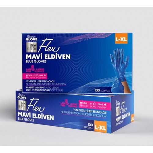 Reflex Pudrasız Flex Eldiven L-XL Eldiven 100lü  1 pk. Mavi